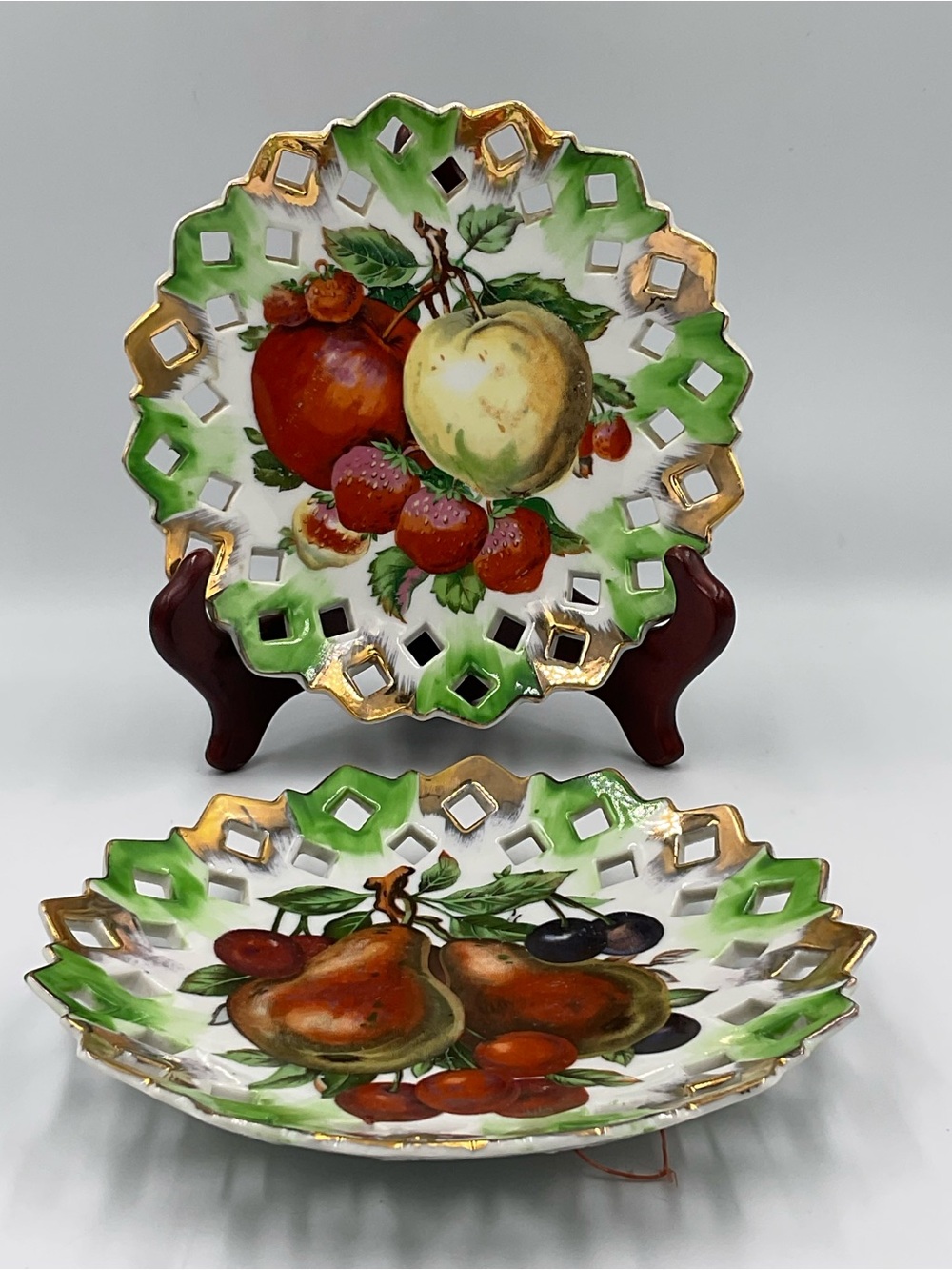 Vintage Artmark Hand-Painted Fruit Motif Porcelain Plates - Set of 2